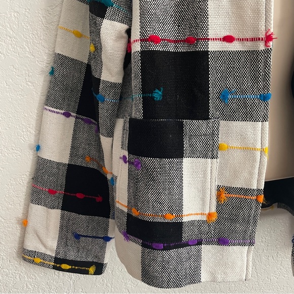 Vintage Ana's Fashion Plaid Checkered Cotton Boxy Open Front Blazer SMALL 90s - Picture 4 of 7